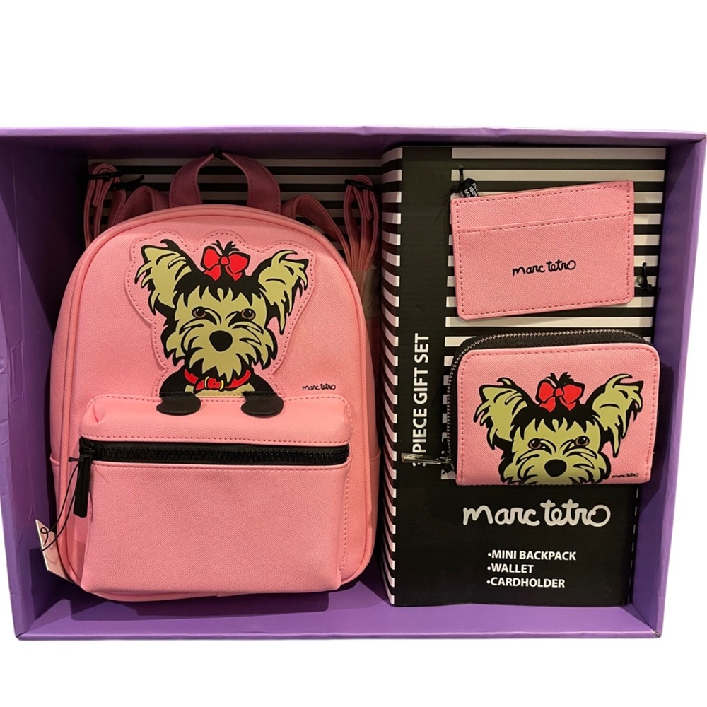 Marc Tetro Yorkie 3 piece gift set: Mini Backpack, Wallet, Cardholder